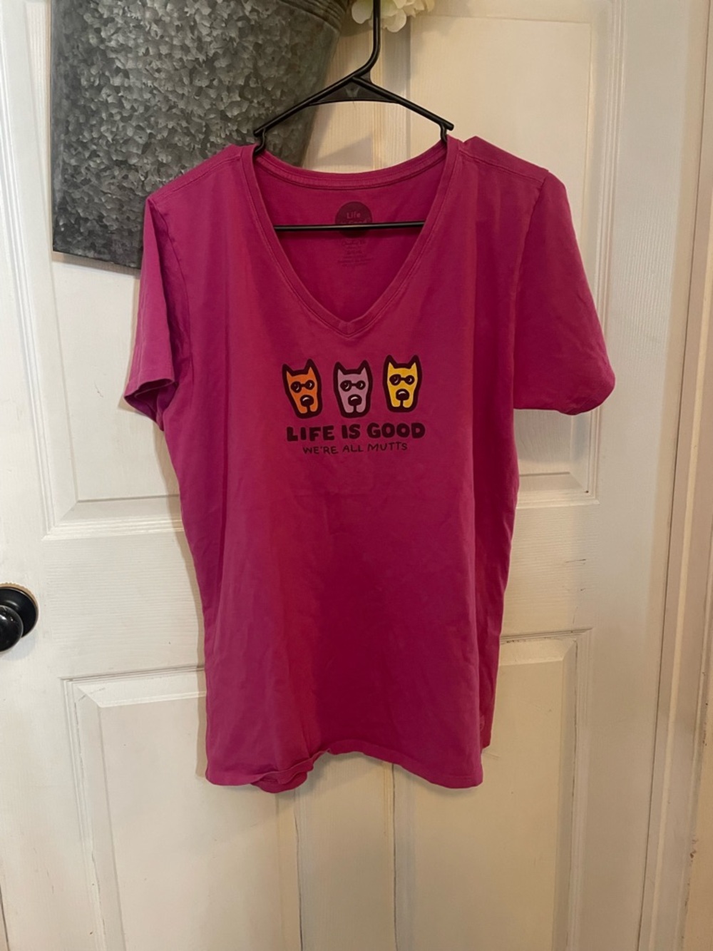 Life Is Good Magenta Crewneck Tee with Logo Print